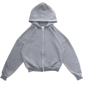 Zip hoodie, boxy fit. Con cierre, color gris claro.