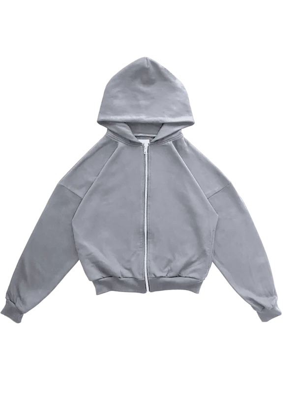 Zip hoodie, boxy fit. Con cierre, color gris claro.