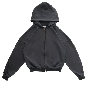 Zip Hoodie, boxy fit. Con cierre, color gris oscuro.