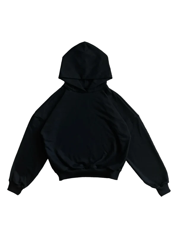 Hoodie boxy fit. cerrado, color negro.