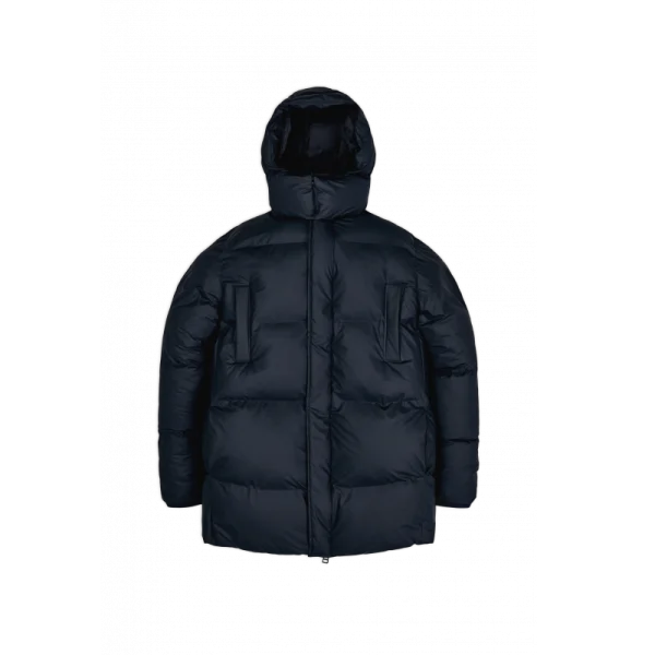 Puffer boxy fit, color negro con gorro.